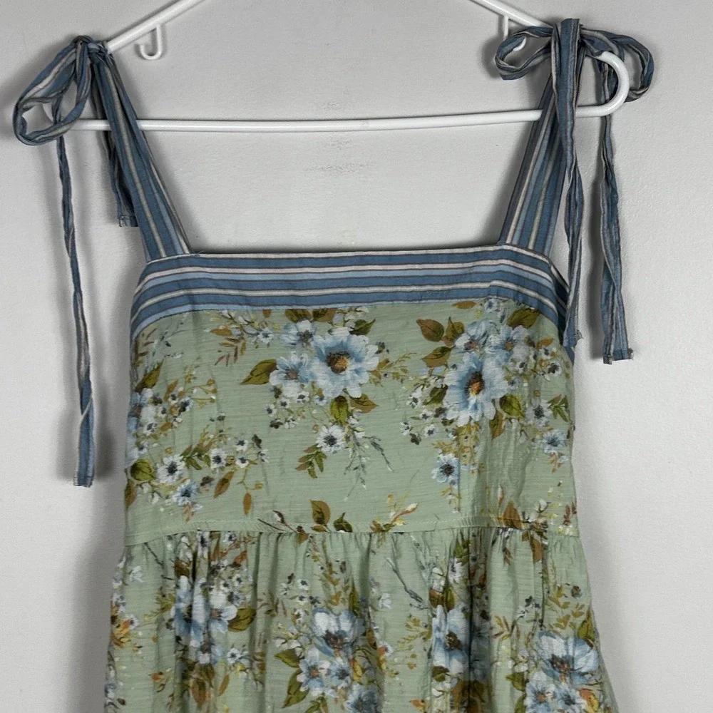 SOLD Floral Cottagecore Prairie Tiered Maxi Dress Size Large Tie Shoulders Boho - Picture 8 of 14